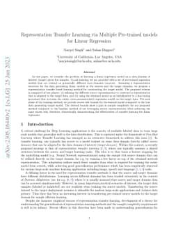 Representation Transfer Learning via Multiple Pre-trained models for
  Linear Regression