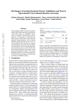The Dangers of trusting Stochastic Parrots: Faithfulness and Trust in
  Open-domain Conversational Question Answering