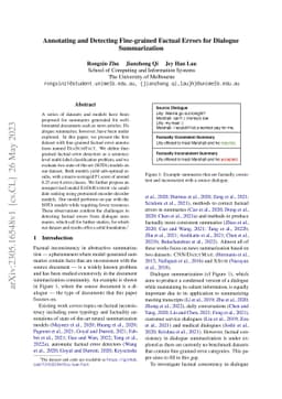 Annotating and Detecting Fine-grained Factual Errors for Dialogue
  Summarization