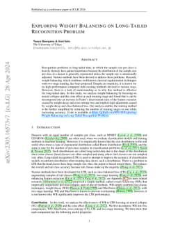 Exploring Weight Balancing on Long-Tailed Recognition Problem