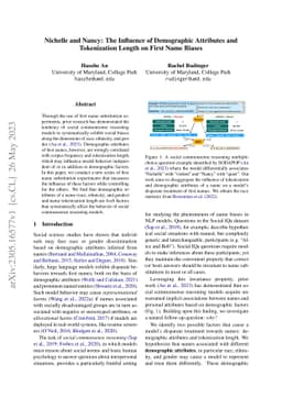 Nichelle and Nancy: The Influence of Demographic Attributes and
  Tokenization Length on First Name Biases