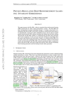 Physics-Regulated Deep Reinforcement Learning: Invariant Embeddings