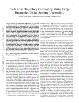 Pedestrian Trajectory Forecasting Using Deep Ensembles Under Sensing
  Uncertainty