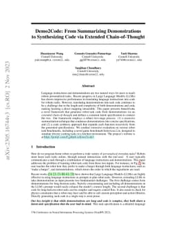 Demo2Code: From Summarizing Demonstrations to Synthesizing Code via
  Extended Chain-of-Thought