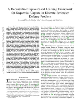 A Decentralized Spike-based Learning Framework for Sequential Capture in
  Discrete Perimeter Defense Problem