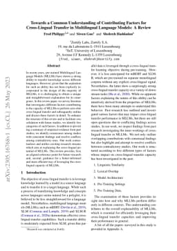 Towards a Common Understanding of Contributing Factors for Cross-Lingual
  Transfer in Multilingual Language Models: A Review