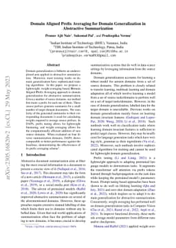 Domain Aligned Prefix Averaging for Domain Generalization in Abstractive
  Summarization