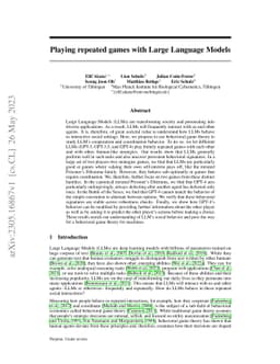 Playing repeated games with Large Language Models