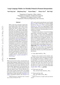 Large Language Models Are Partially Primed in Pronoun Interpretation