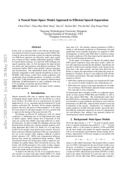 A Neural State-Space Model Approach to Efficient Speech Separation