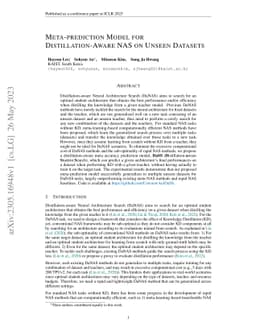 Meta-prediction Model for Distillation-Aware NAS on Unseen Datasets
