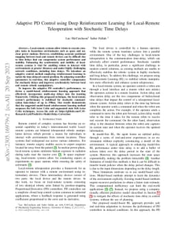 Adaptive PD Control using Deep Reinforcement Learning for Local-Remote
  Teleoperation with Stochastic Time Delays
