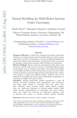 Formal Modelling for Multi-Robot Systems Under Uncertainty