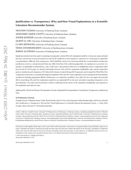 Justification vs. Transparency: Why and How Visual Explanations in a
  Scientific Literature Recommender System