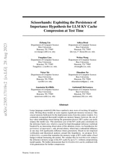 Scissorhands: Exploiting the Persistence of Importance Hypothesis for
  LLM KV Cache Compression at Test Time