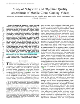 Study of Subjective and Objective Quality Assessment of Mobile Cloud
  Gaming Videos
