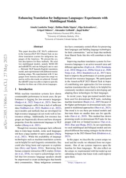 Enhancing Translation for Indigenous Languages: Experiments with
  Multilingual Models