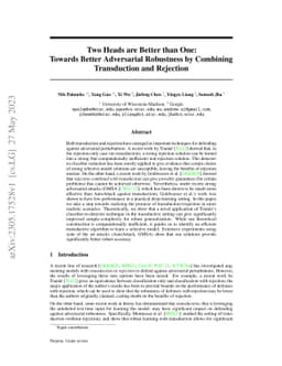 Two Heads are Better than One: Towards Better Adversarial Robustness by
  Combining Transduction and Rejection