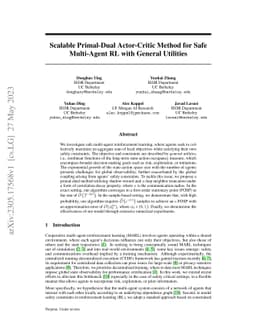 Scalable Primal-Dual Actor-Critic Method for Safe Multi-Agent RL with
  General Utilities