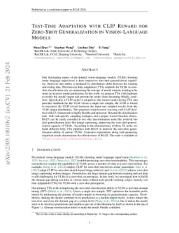 Test-Time Adaptation with CLIP Reward for Zero-Shot Generalization in
  Vision-Language Models