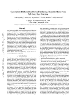 Exploration of Efficient End-to-End ASR using Discretized Input from
  Self-Supervised Learning