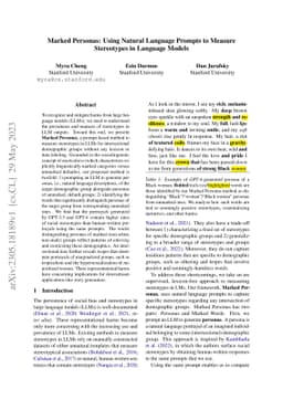 Marked Personas: Using Natural Language Prompts to Measure Stereotypes
  in Language Models