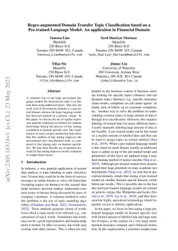 Regex-augmented Domain Transfer Topic Classification based on a
  Pre-trained Language Model: An application in Financial Domain