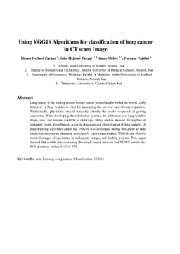 Using VGG16 Algorithms for classification of lung cancer in CT scans
  Image
