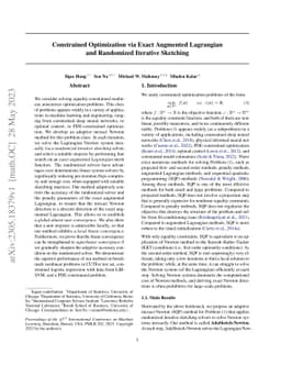 Constrained Optimization via Exact Augmented Lagrangian and Randomized
  Iterative Sketching