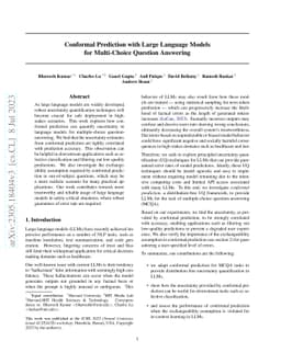 Conformal Prediction with Large Language Models for Multi-Choice
  Question Answering