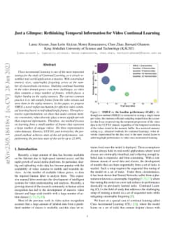 Just a Glimpse: Rethinking Temporal Information for Video Continual
  Learning