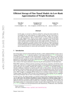 Efficient Storage of Fine-Tuned Models via Low-Rank Approximation of
  Weight Residuals