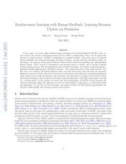 Reinforcement Learning with Human Feedback: Learning Dynamic Choices via
  Pessimism