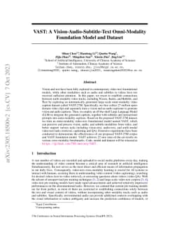VAST: A Vision-Audio-Subtitle-Text Omni-Modality Foundation Model and
  Dataset