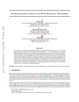 Generalization Ability of Wide Residual Networks