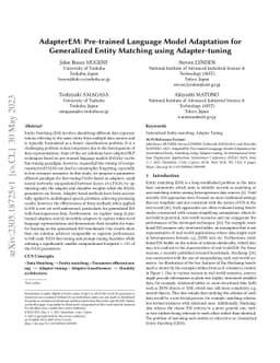 AdapterEM: Pre-trained Language Model Adaptation for Generalized Entity
  Matching using Adapter-tuning