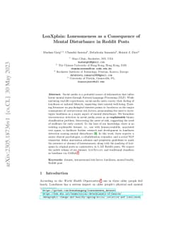 LonXplain: Lonesomeness as a Consequence of Mental Disturbance in Reddit
  Posts