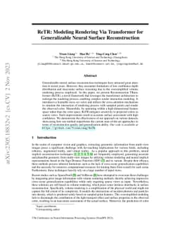 ReTR: Modeling Rendering Via Transformer for Generalizable Neural
  Surface Reconstruction