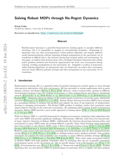 Solving Robust MDPs through No-Regret Dynamics