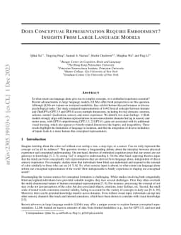 Does Conceptual Representation Require Embodiment? Insights From Large
  Language Models