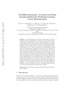 Voxel2Hemodynamics: An End-to-end Deep Learning Method for Predicting
  Coronary Artery Hemodynamics
