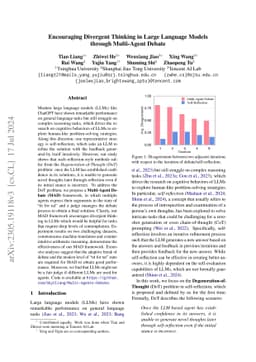 Encouraging Divergent Thinking in Large Language Models through
  Multi-Agent Debate