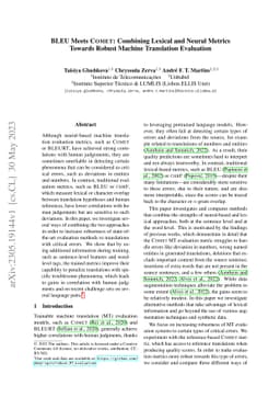 BLEU Meets COMET: Combining Lexical and Neural Metrics Towards Robust
  Machine Translation Evaluation