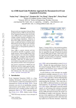 An AMR-based Link Prediction Approach for Document-level Event Argument
  Extraction