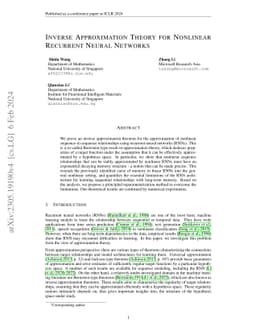 Inverse Approximation Theory for Nonlinear Recurrent Neural Networks