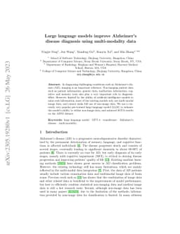 Large language models improve Alzheimer's disease diagnosis using
  multi-modality data