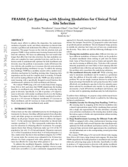 FRAMM: Fair Ranking with Missing Modalities for Clinical Trial Site
  Selection