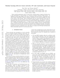 Machine learning with tree tensor networks, CP rank constraints, and tensor dropout