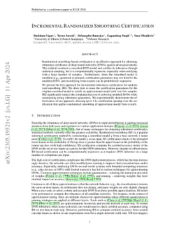 Incremental Randomized Smoothing Certification