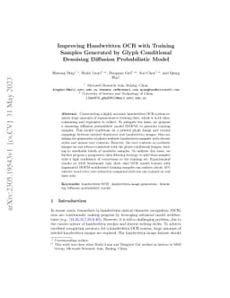 Improving Handwritten OCR with Training Samples Generated by Glyph
  Conditional Denoising Diffusion Probabilistic Model